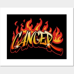 Cancer Zodiac Retro Flames Birthday Posters and Art